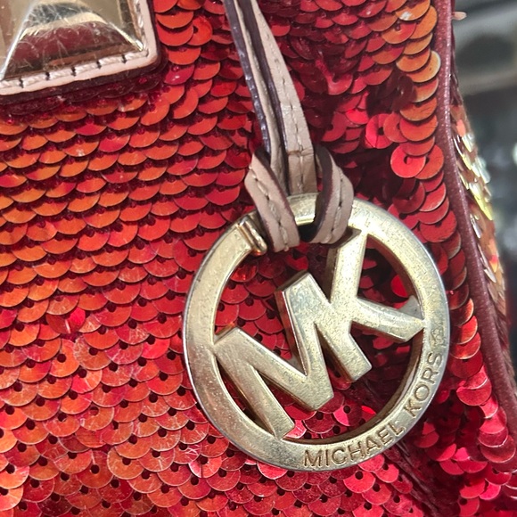 Michael Kors Grayson Sparkling orange Sequin Satchel - Picture 5 of 10